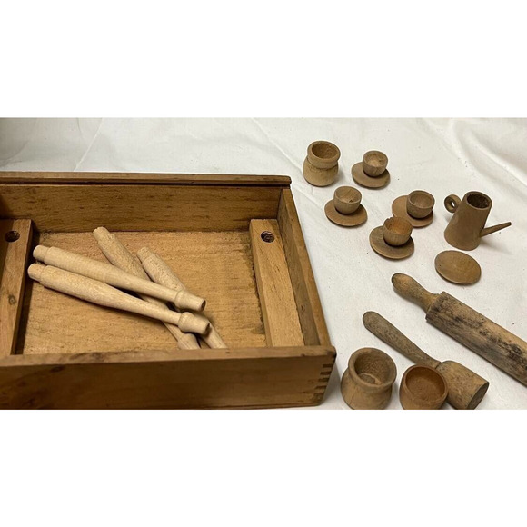 Dolly Pet Household Set Wooden Antique Primitive Toy RARE - Picture 4 of 5